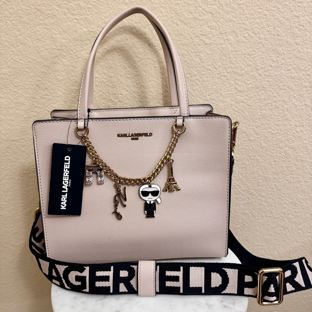 KARL LAGERFELD Beige Maybelle crossbody satchel bag cute coquette Golden charms